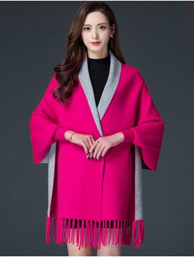 Cashmere Feeling Open-Front Cape W/Sleeves